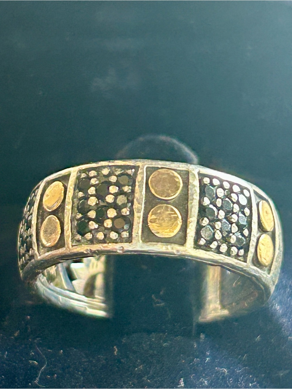 John Hardy Accent Band Ring - black diamonds , Gold & silver. Size 7 - Picture 4 of 8